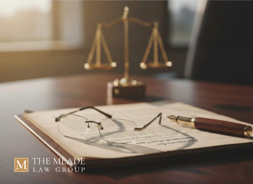 Close-up of reading glasses and a fountain pen on a legal document, representing the detailed evidence review required to prove a substantial change in circumstances for modifying child support, spousal support, and custody orders under Ohio law.