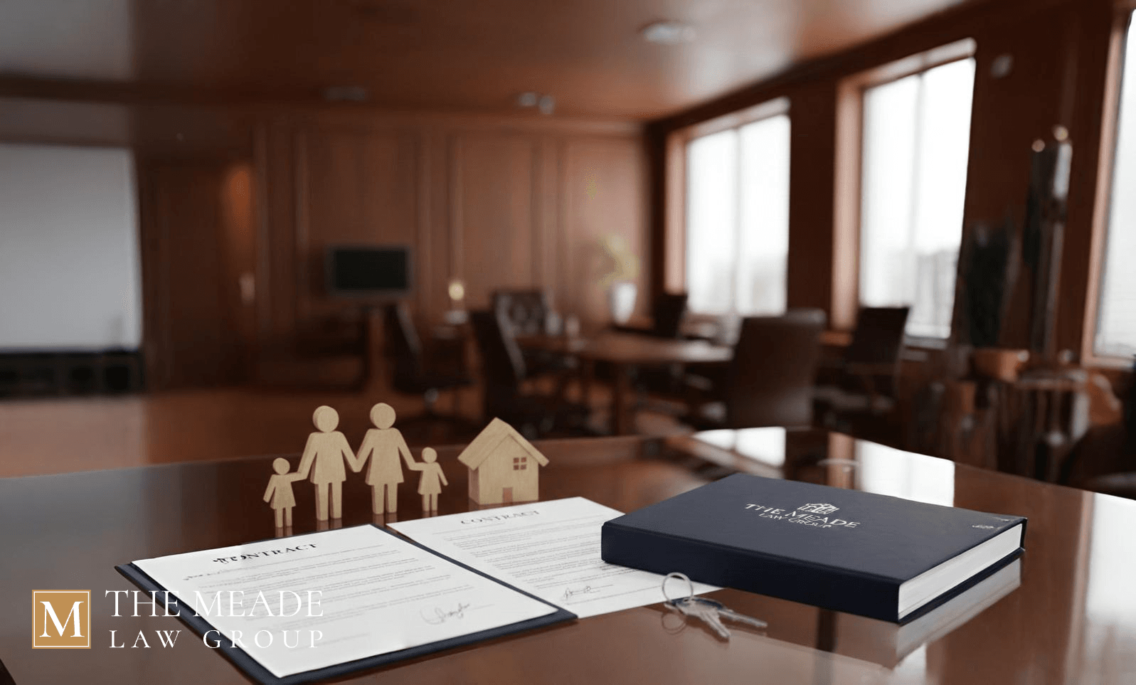 Alt tag: Comparison of contested and uncontested divorce paths in Ohio featuring a legal setting with a desk, legal documents, and professional advocacy for family law cases.