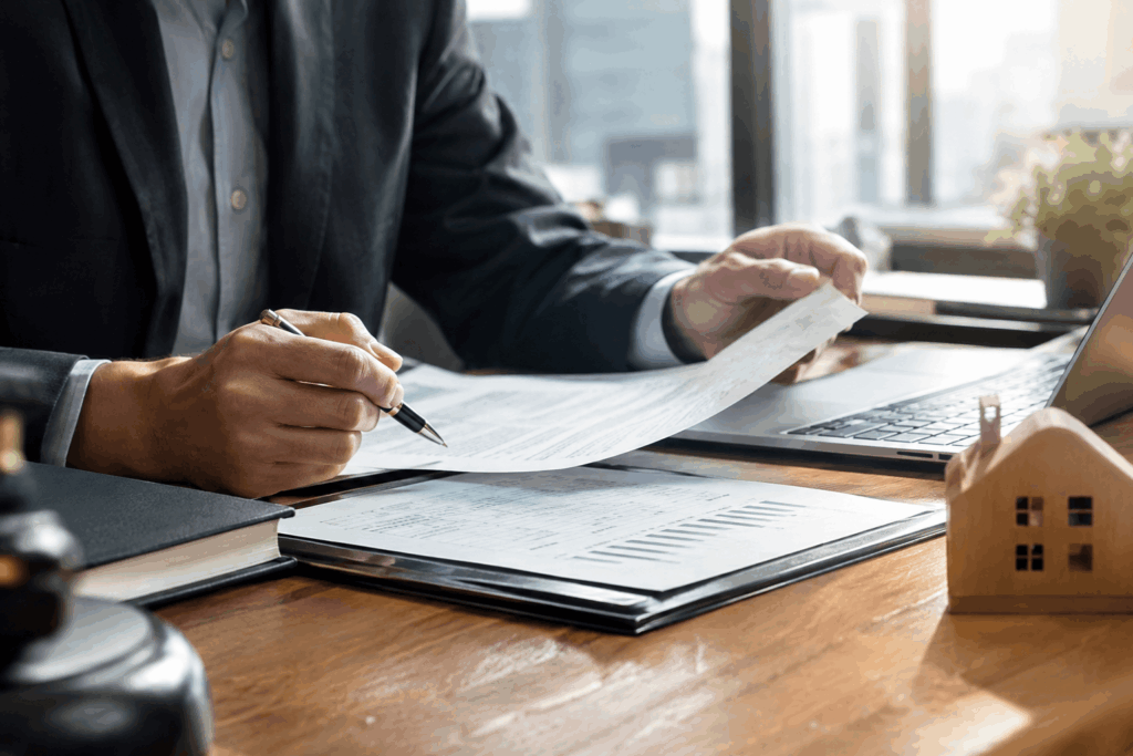 Business owner reviewing business valuation documents during an Ohio divorce