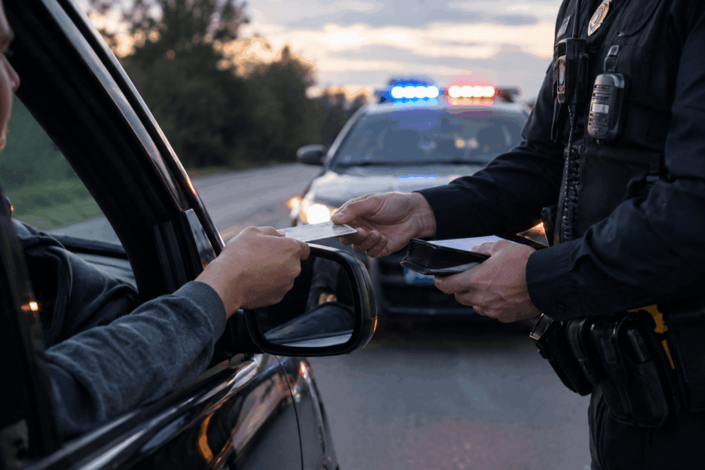 Driver handing a license to a police officer during a second OVI in Ohio stop