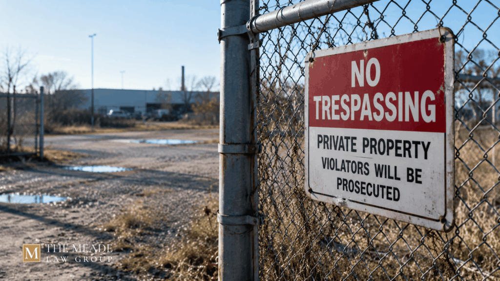 No Trespassing sign posted on a fence along private property in Ohio, illustrating a criminal trespass charge.